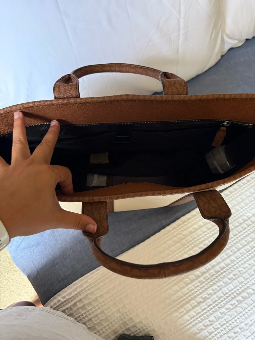 Michael Kors Cream Tote with Brown Trim